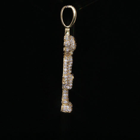 Iced Out X-Eye Bear Figure Pendant | 925 Sterling Silver | 2.31 ctw Moissanite | Silver & Gold color - 33.4 mm