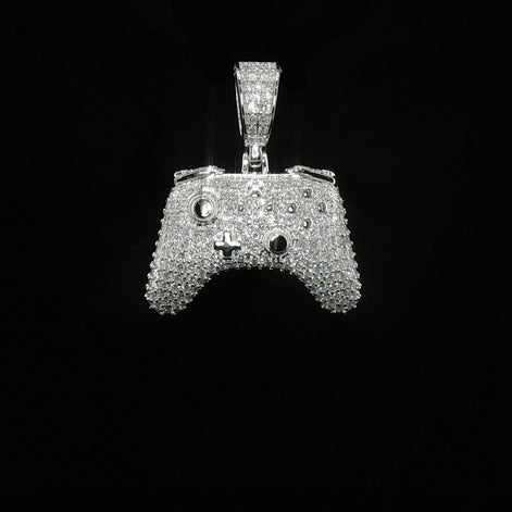 Iced Out Game Controller Pendant, 2 Ctw Moissanite, 925 Sterling Silver, Gamer Necklace, Silver or Gold Color - 18.3mm
