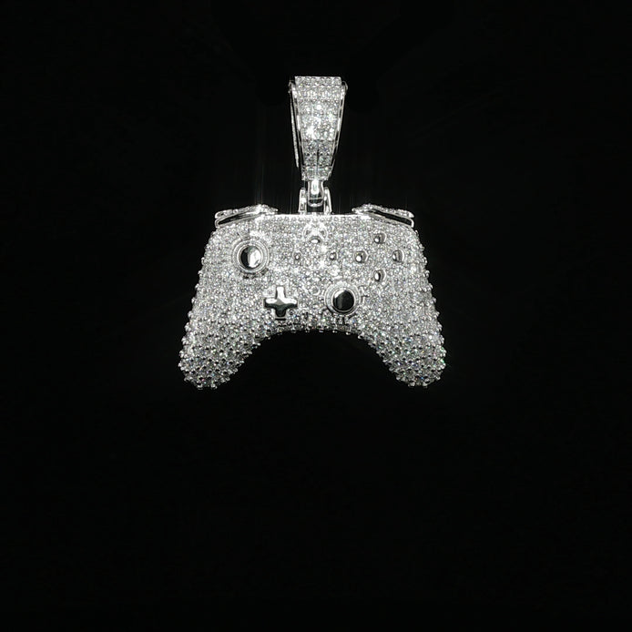 Iced Out Game Controller Pendant, 2 Ctw Moissanite, 925 Sterling Silver, Gamer Necklace, Silver or Gold Color - 18.3mm