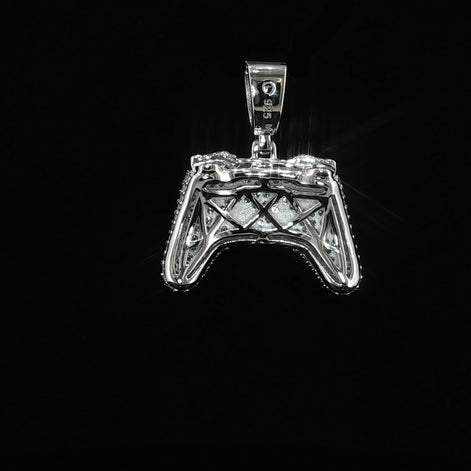 Iced Out Game Controller Pendant, 2 Ctw Moissanite, 925 Sterling Silver, Gamer Necklace, Silver or Gold Color - 18.3mm