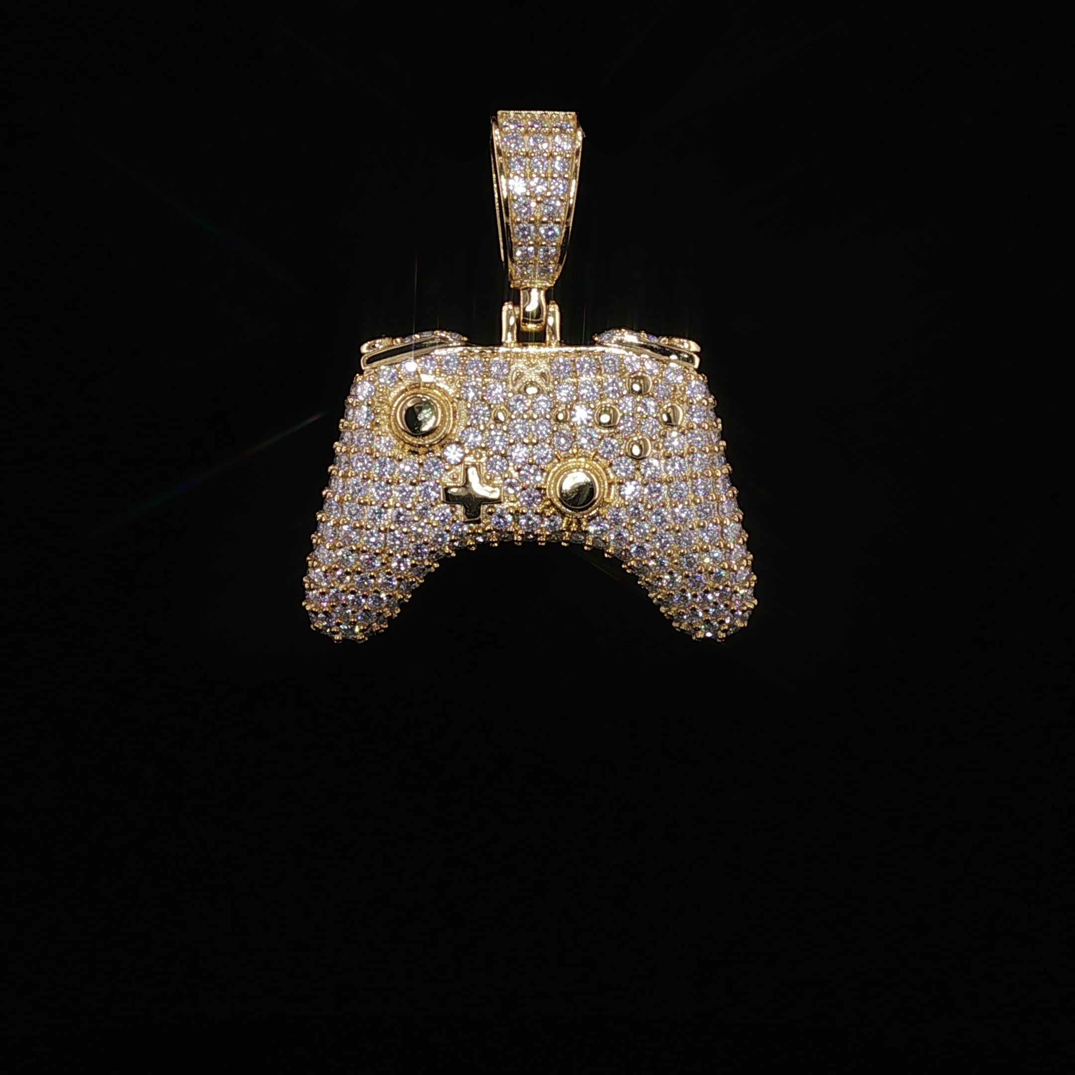 Iced Out Game Controller Pendant, 2 Ctw Moissanite, 925 Sterling Silver, Gamer Necklace, Silver or Gold Color - 18.3mm