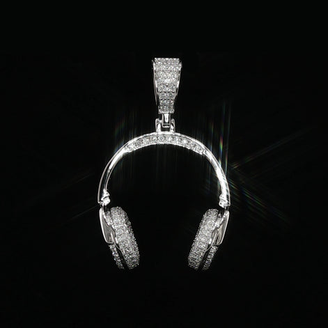 Iced Out Headphones Pendant, 1.68 Ctw Moissanite, 925 Sterling Silver, DJ Music Necklace, Silver or Gold Color - 25mm