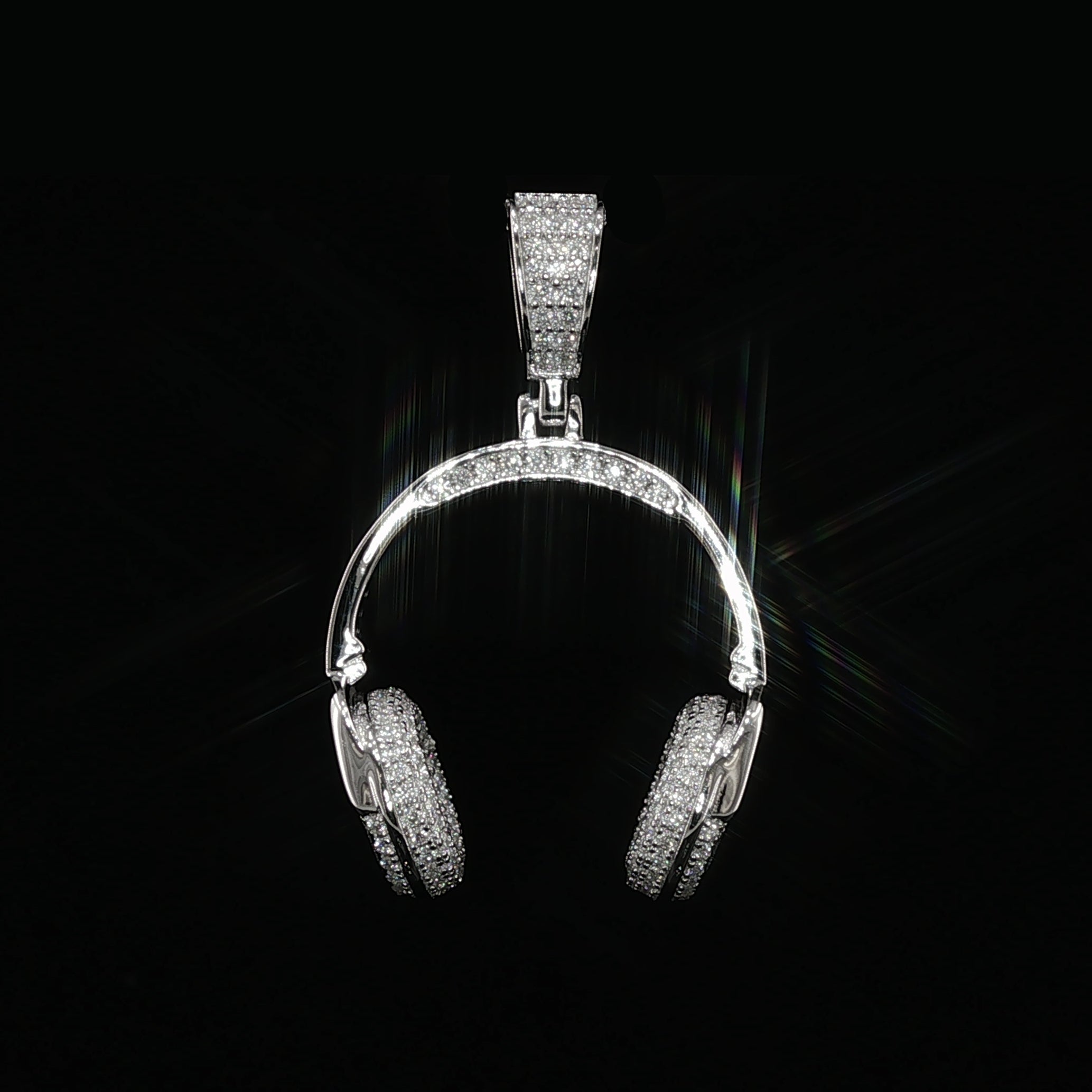 Iced Out Headphones Pendant, 1.68 Ctw Moissanite, 925 Sterling Silver, DJ Music Necklace, Silver or Gold Color - 25mm
