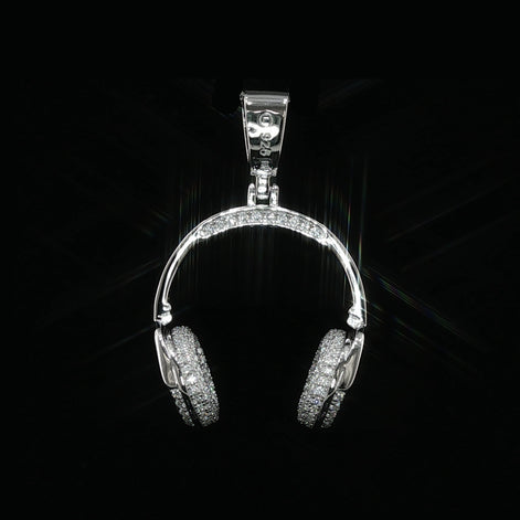 Iced Out Headphones Pendant, 1.68 Ctw Moissanite, 925 Sterling Silver, DJ Music Necklace, Silver or Gold Color - 25mm