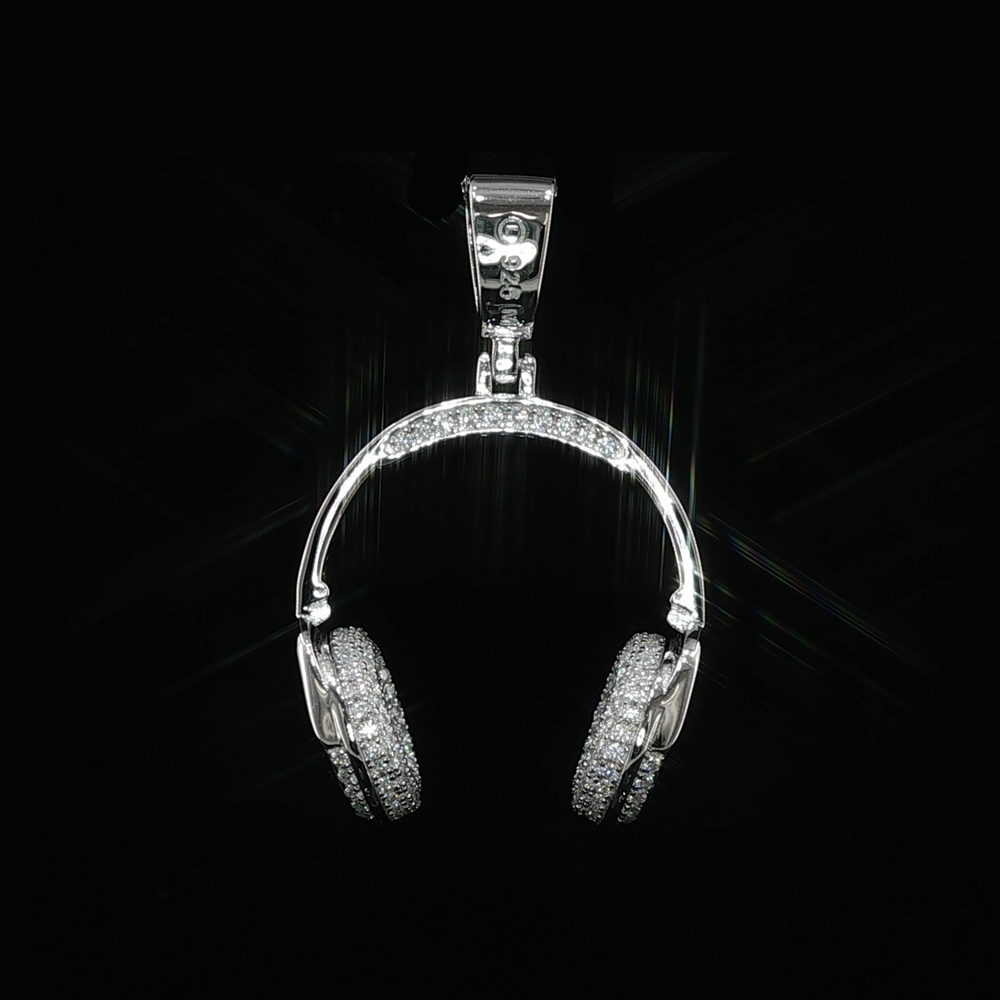 Iced Out Headphones Pendant, 1.68 Ctw Moissanite, 925 Sterling Silver, DJ Music Necklace, Silver or Gold Color - 25mm