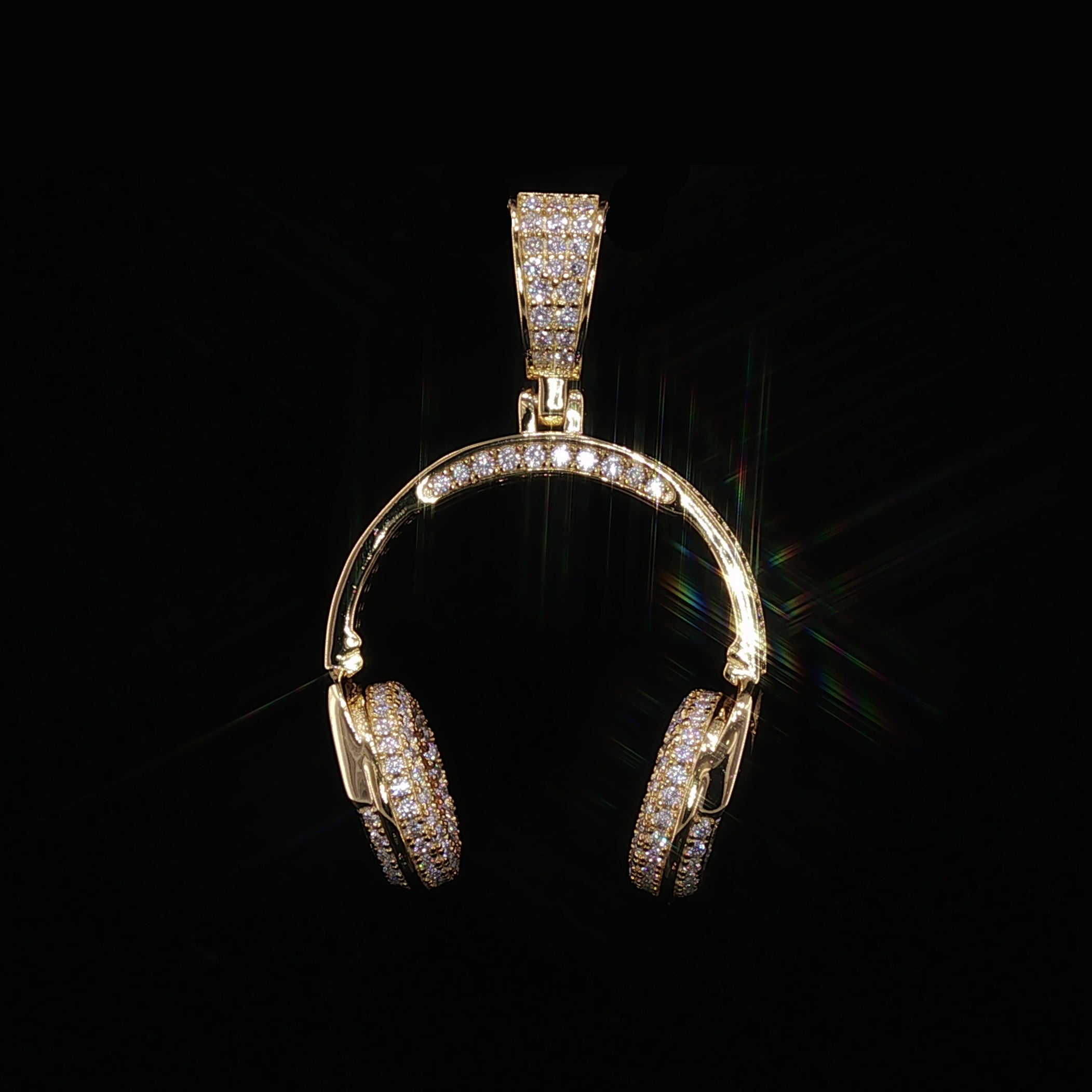 Iced Out Headphones Pendant, 1.68 Ctw Moissanite, 925 Sterling Silver, DJ Music Necklace, Silver or Gold Color - 25mm