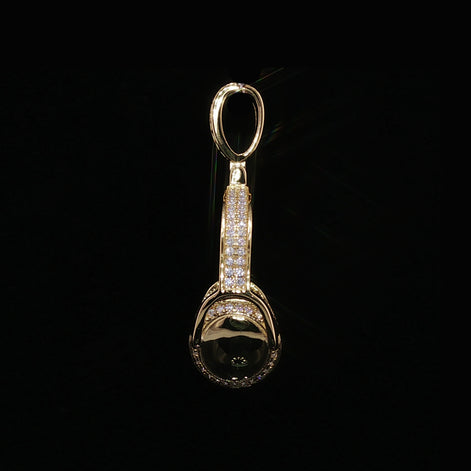 Iced Out Headphones Pendant, 1.68 Ctw Moissanite, 925 Sterling Silver, DJ Music Necklace, Silver or Gold Color - 25mm