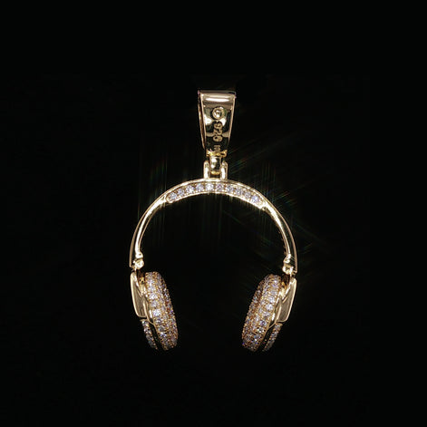 Iced Out Headphones Pendant, 1.68 Ctw Moissanite, 925 Sterling Silver, DJ Music Necklace, Silver or Gold Color - 25mm