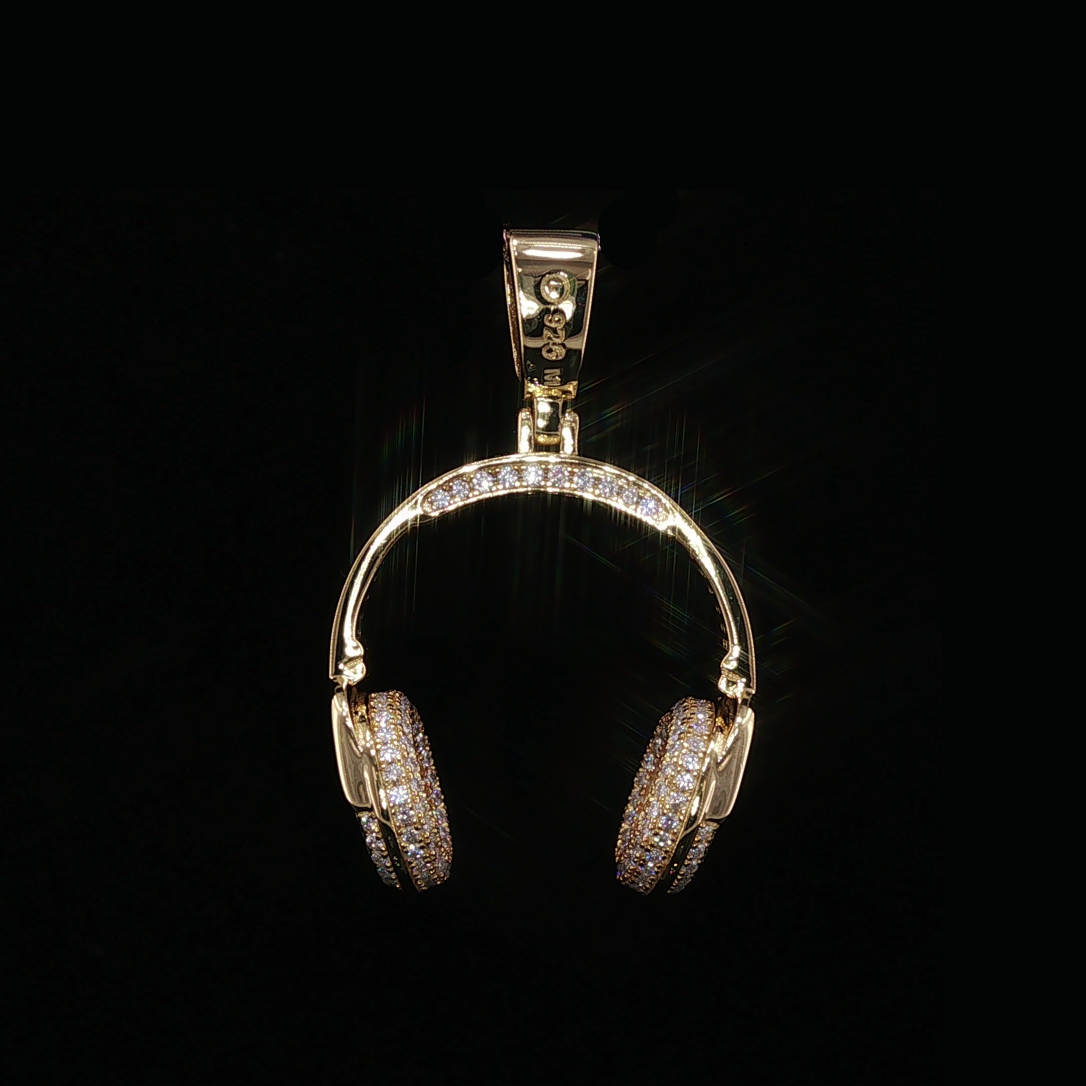 Iced Out Headphones Pendant, 1.68 Ctw Moissanite, 925 Sterling Silver, DJ Music Necklace, Silver or Gold Color - 25mm