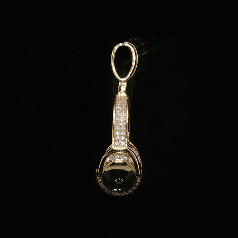 Iced Out Headphones Pendant, 1.68 Ctw Moissanite, 925 Sterling Silver, DJ Music Necklace, Silver or Gold Color - 25mm