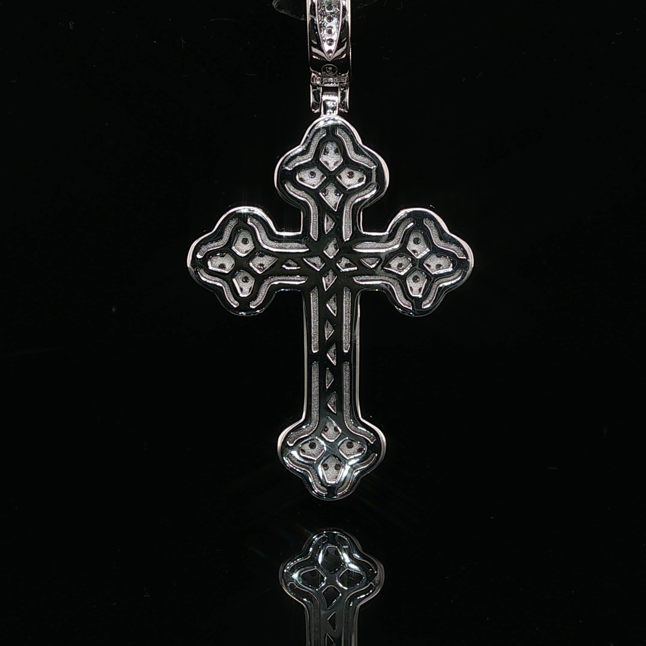 Men's Iced Out Budded Cross Pendant – 925 Sterling Silver | VVS Moissanite | Ornate Scalloped Design