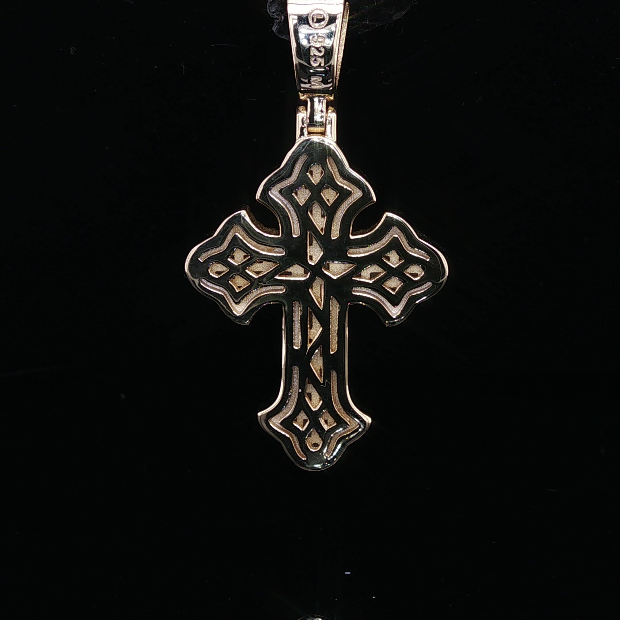Men's Two-Tone Iced Out Baguette Cross – Rose Gold 925 Silver | VVS Moissanite