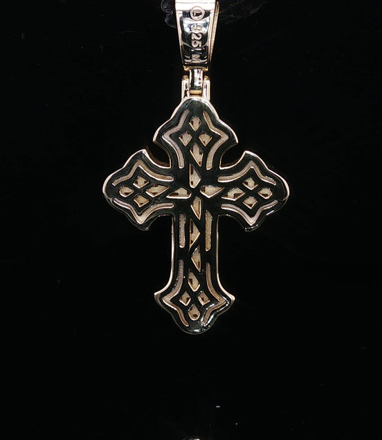 Men's Two-Tone Iced Out Baguette Cross – Rose Gold 925 Silver | VVS Moissanite