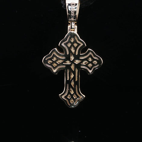 Men's Iced Out Baguette Budded Cross – 14K Gold Over 925 Silver | VVS Moissanite | Two-Tone Stone Architecture