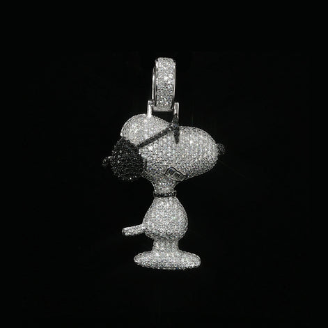 Iced Out Cool Dog Pendant with Sunglasses | 925 Sterling Silver | 2.28 ctw Moissanite | Silver & Gold Color - 33.7mm