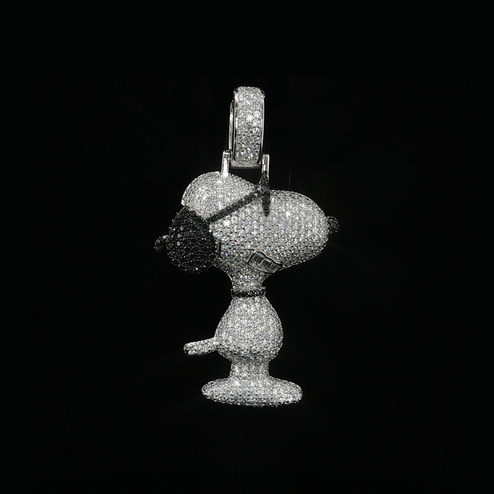 Iced Out Cool Dog Pendant with Sunglasses | 925 Sterling Silver | 2.28 ctw Moissanite | Silver & Gold Color - 33.7mm