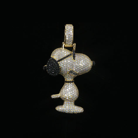 Iced Out Cool Dog Pendant with Sunglasses | 925 Sterling Silver | 2.28 ctw Moissanite | Silver & Gold Color - 33.7mm