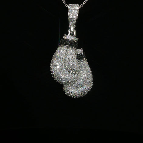 925 Sterling Silver Iced Out Boxing Glove Pendant - 2.35Ctw Moissanite Available with Silver and Gold Finished