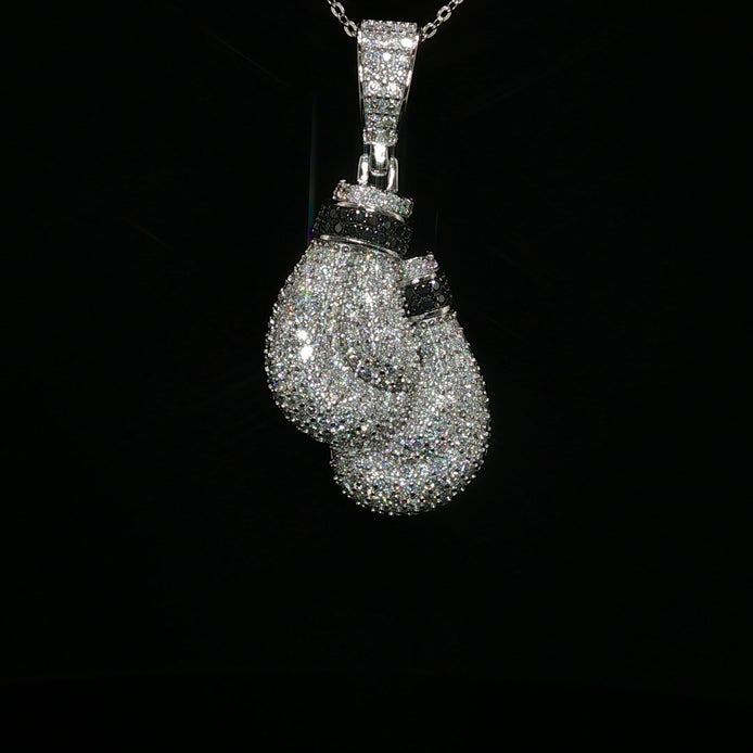 925 Sterling Silver Iced Out Boxing Glove Pendant - 2.35Ctw Moissanite Available with Silver and Gold Finished