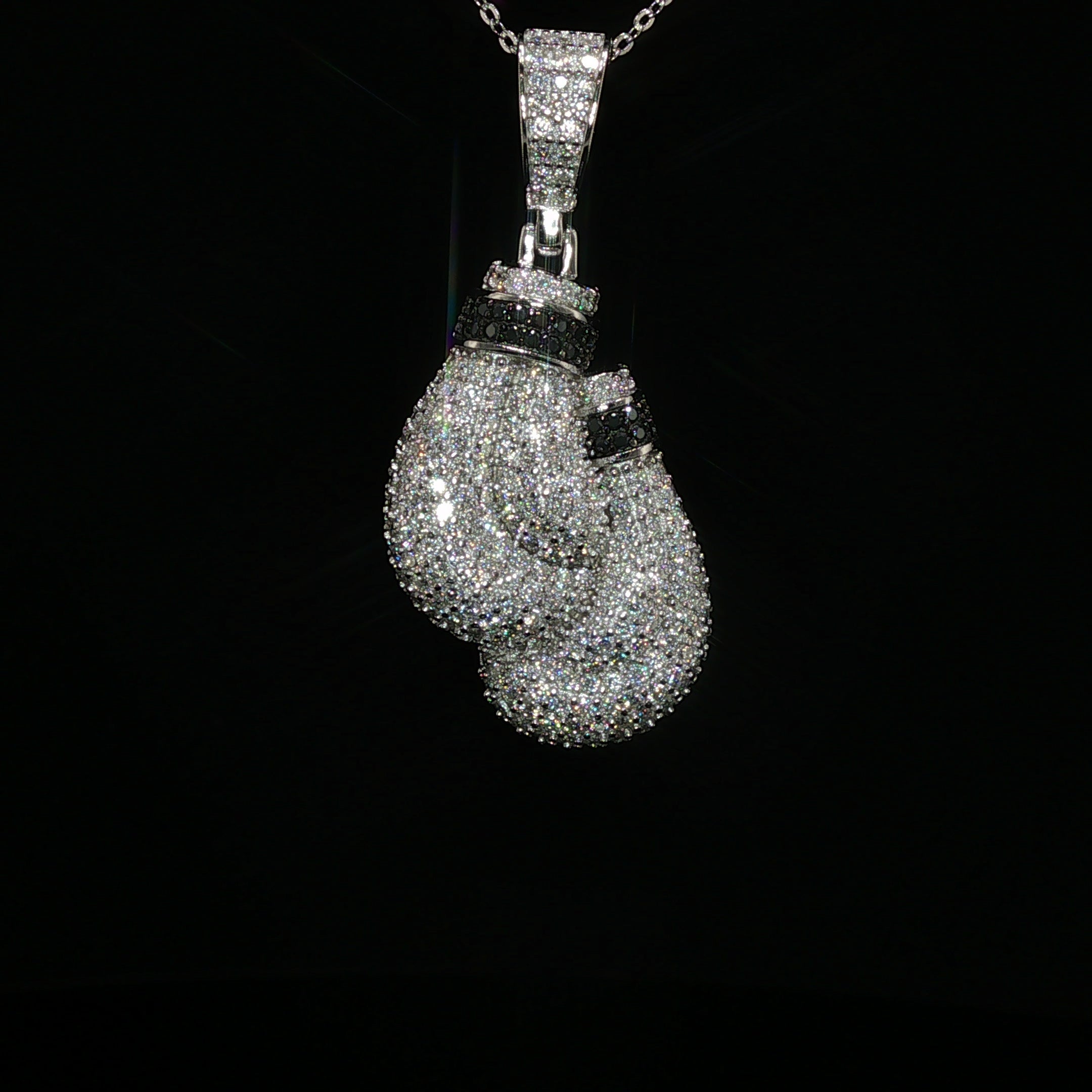 925 Sterling Silver Iced Out Boxing Glove Pendant - 2.35Ctw Moissanite Available with Silver and Gold Finished