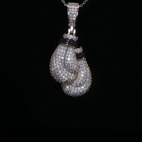 925 Sterling Silver Iced Out Boxing Glove Pendant - 2.35Ctw Moissanite Available with Silver and Gold Finished