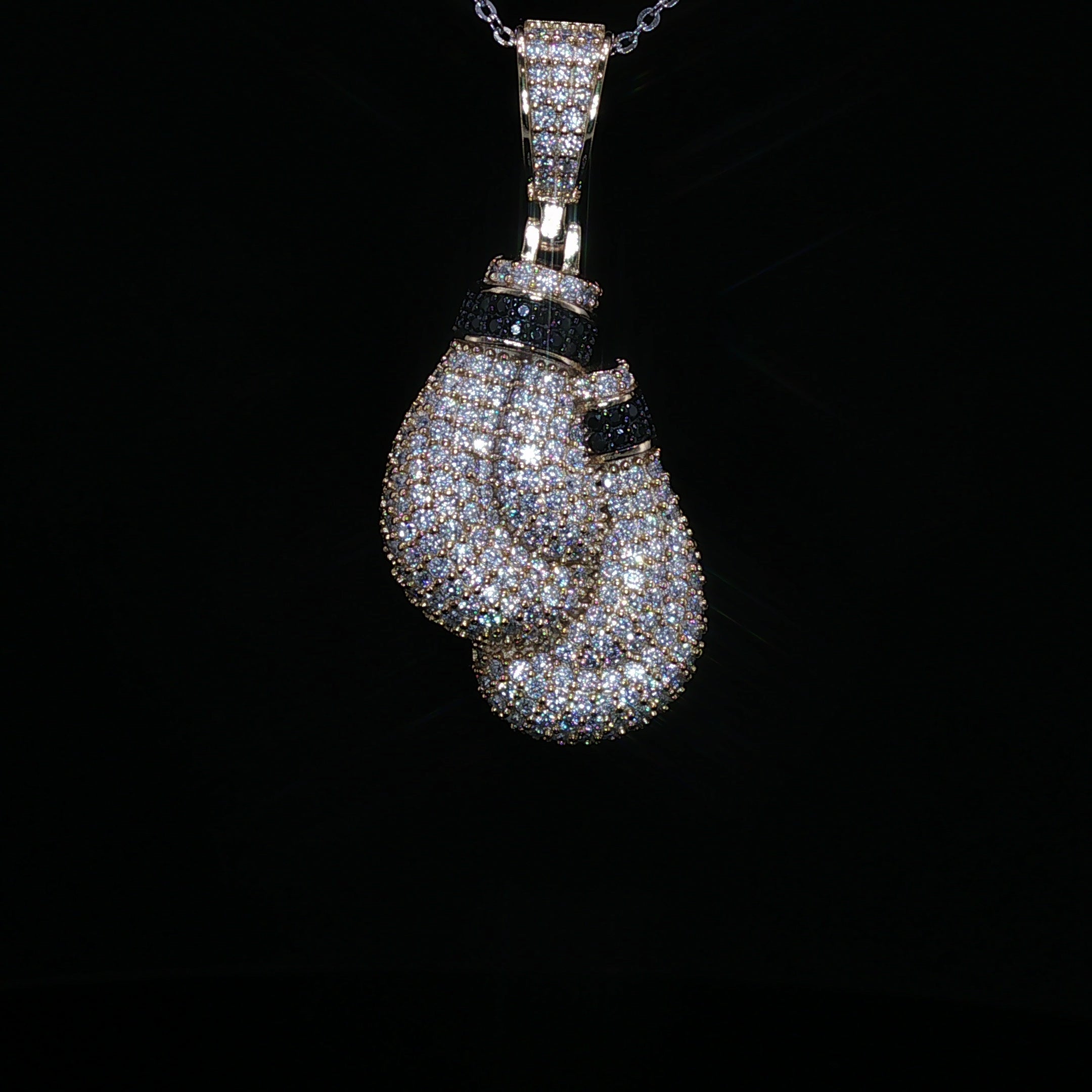 925 Sterling Silver Iced Out Boxing Glove Pendant - 2.35Ctw Moissanite Available with Silver and Gold Finished