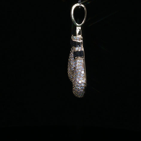 925 Sterling Silver Iced Out Boxing Glove Pendant - 2.35Ctw Moissanite Available with Silver and Gold Finished