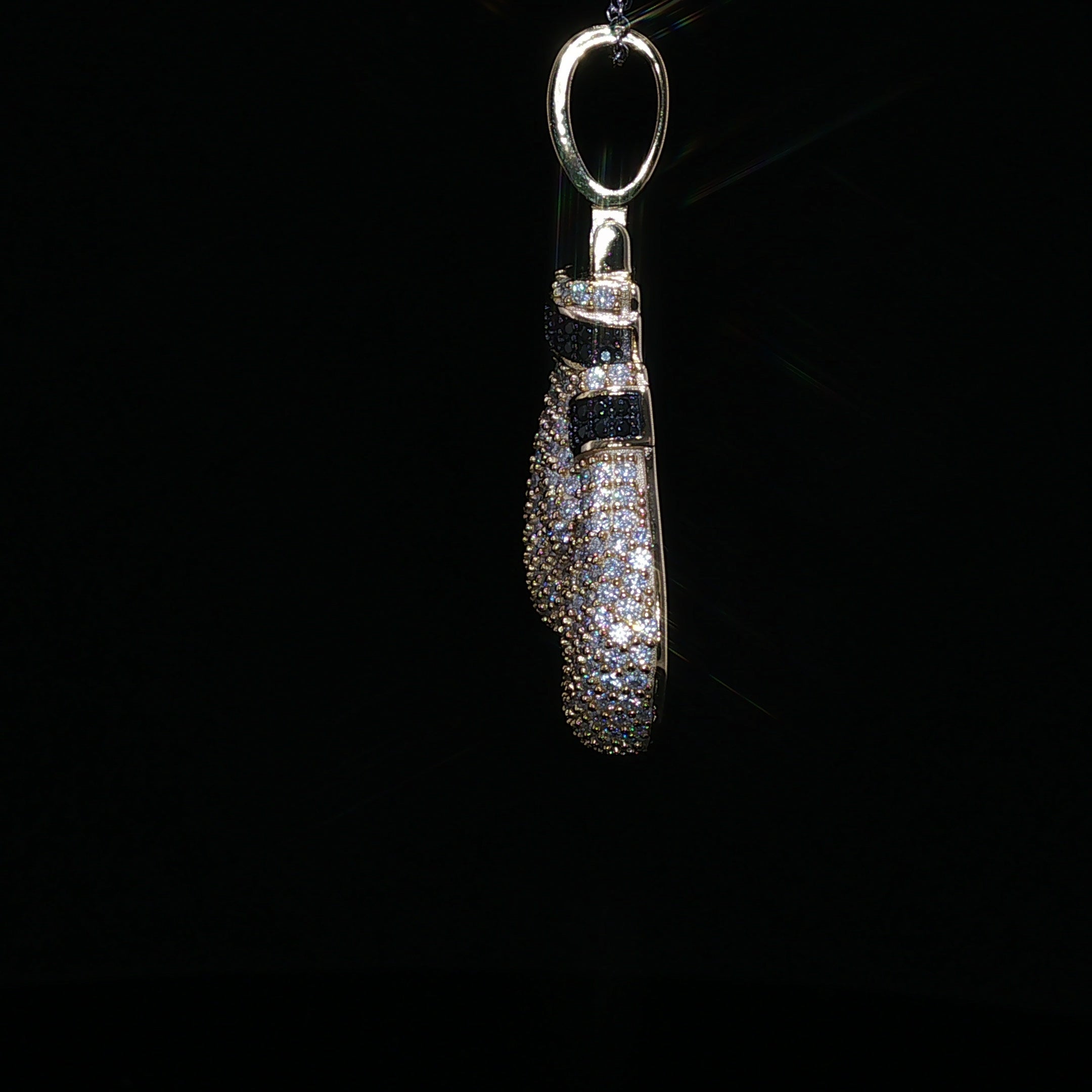 925 Sterling Silver Iced Out Boxing Glove Pendant - 2.35Ctw Moissanite Available with Silver and Gold Finished