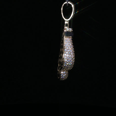 925 Sterling Silver Iced Out Boxing Glove Pendant - 2.35Ctw Moissanite Available with Silver and Gold Finished