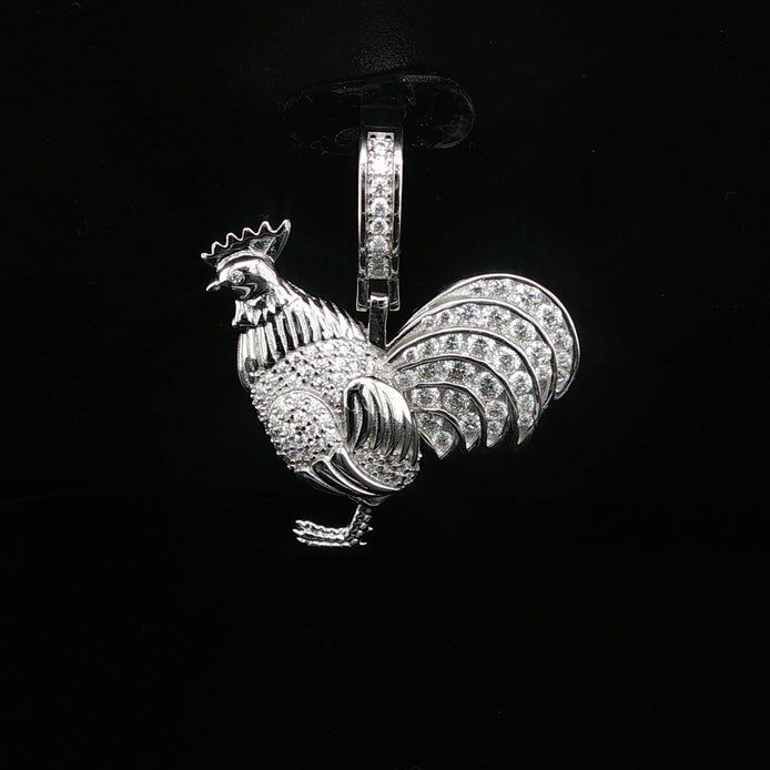 Men's Iced Out "Rooster" Statement Pendant – 925 Sterling Silver | VVS Moissanite