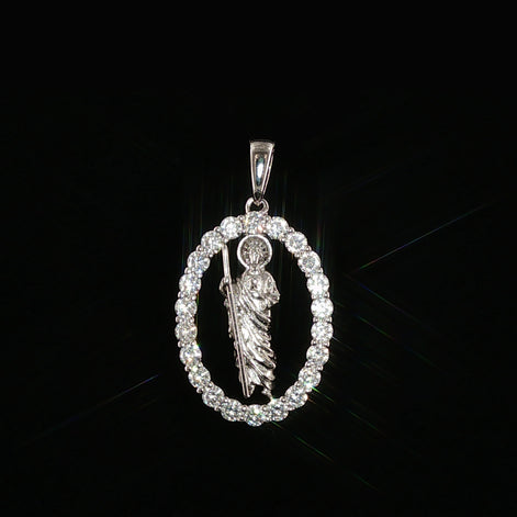 St. Jude Thaddeus Oval Pendant | San Judas Tadeo Charm | 925 Sterling Silver | 0.89Ctw Moissanite