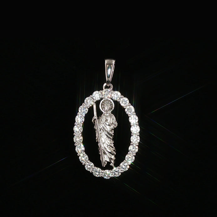 St. Jude Thaddeus Oval Pendant | San Judas Tadeo Charm | 925 Sterling Silver | 0.89Ctw Moissanite