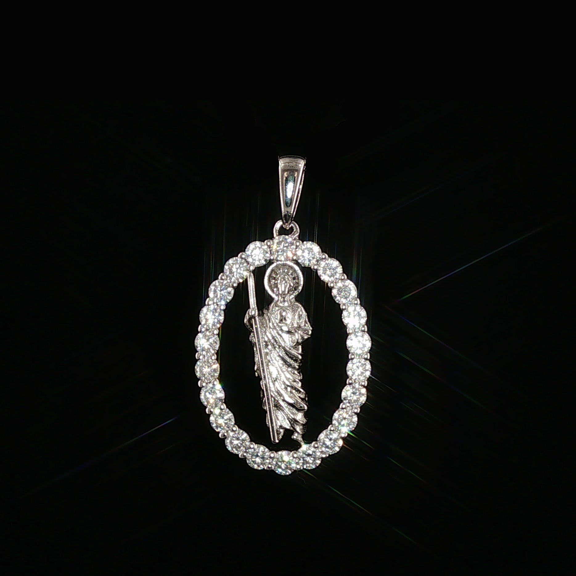 St. Jude Thaddeus Oval Pendant | San Judas Tadeo Charm | 925 Sterling Silver | 0.89Ctw Moissanite