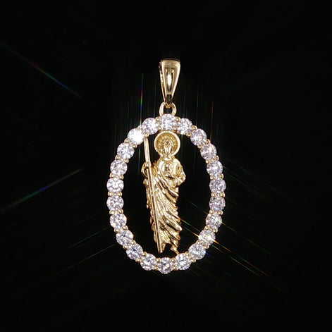 St. Jude Thaddeus Oval Pendant | San Judas Tadeo Charm | 925 Sterling Silver | 0.89Ctw Moissanite