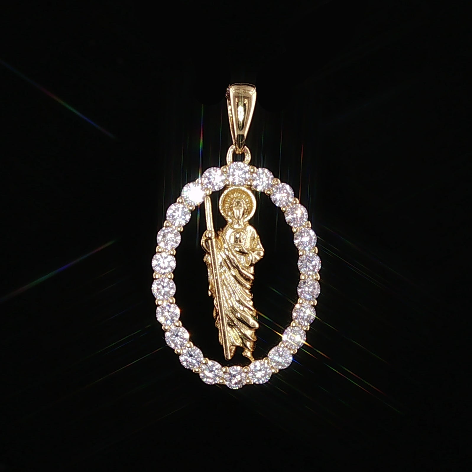 St. Jude Thaddeus Oval Pendant | San Judas Tadeo Charm | 925 Sterling Silver | 0.89Ctw Moissanite