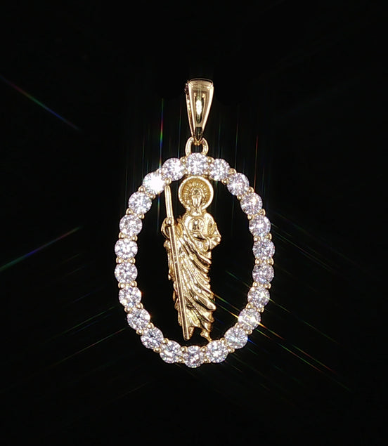 St. Jude Thaddeus Oval Pendant | San Judas Tadeo Charm | 925 Sterling Silver | 0.89Ctw Moissanite