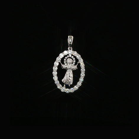 Baby Jesus Oval Pendant | Divino Niño Charm | 925 Sterling Silver | 0.89Ctw Moissanite