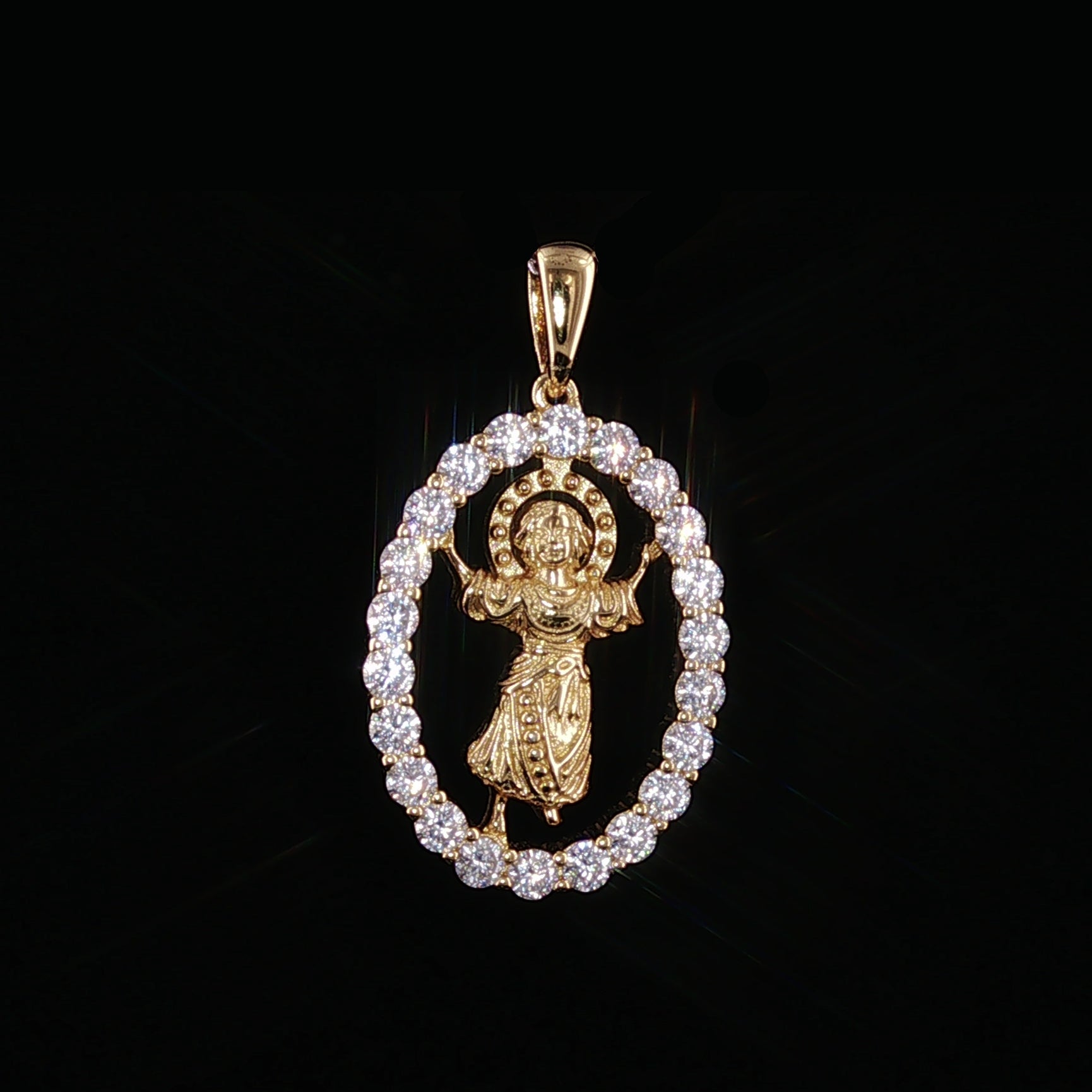 Baby Jesus Oval Pendant | Divino Niño Charm | 925 Sterling Silver | 0.89Ctw Moissanite