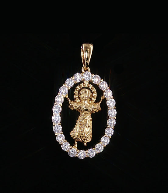 Baby Jesus Oval Pendant | Divino Niño Charm | 925 Sterling Silver | 0.89Ctw Moissanite