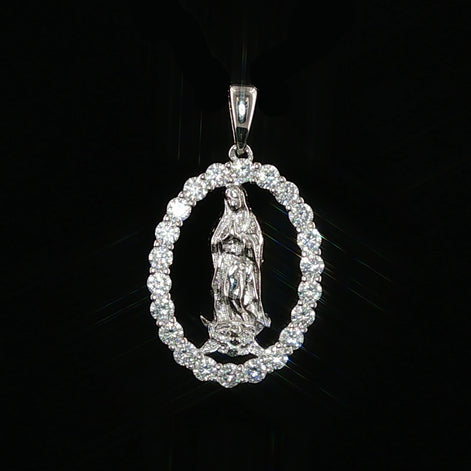 Virgin Mary Oval Pendant | Our Lady of Guadalupe Charm | 925 Sterling Silver | 0.89Ctw Moissanite