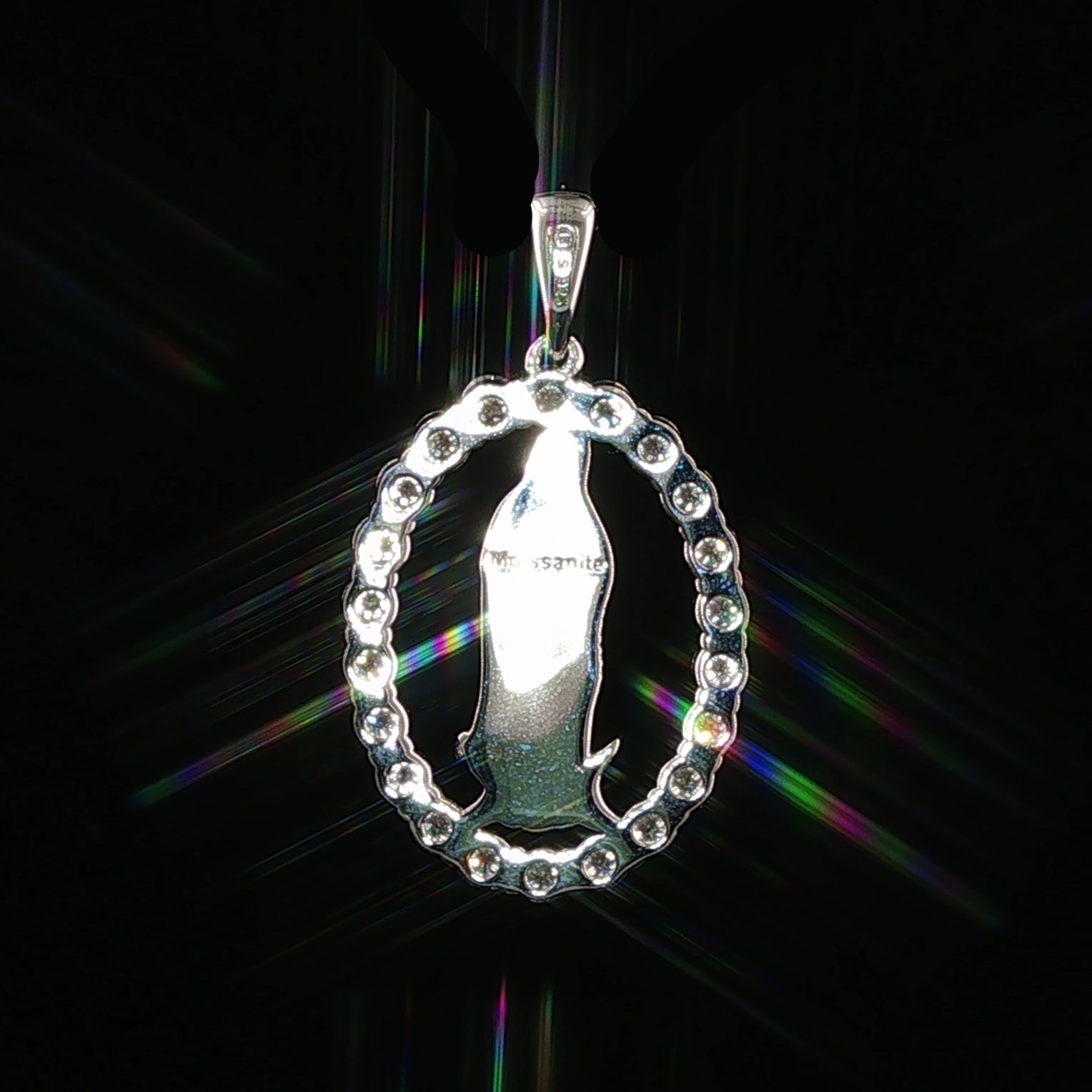 Virgin Mary Oval Pendant | Our Lady of Guadalupe Charm | 925 Sterling Silver | 0.89Ctw Moissanite