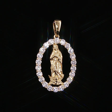 Virgin Mary Oval Pendant | Our Lady of Guadalupe Charm | 925 Sterling Silver | 0.89Ctw Moissanite
