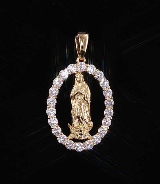 Virgin Mary Oval Pendant | Our Lady of Guadalupe Charm | 925 Sterling Silver | 0.89Ctw Moissanite