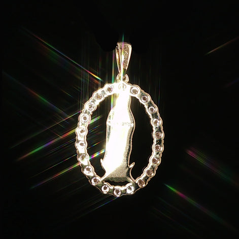 Virgin Mary Oval Pendant | Our Lady of Guadalupe Charm | 925 Sterling Silver | 0.89Ctw Moissanite