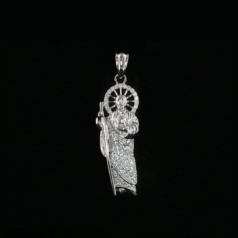 St. Jude Thaddeus Pendant | San Judas Tadeo | 925 Sterling Silver | 0.6Ctw Moissanite | 29mm