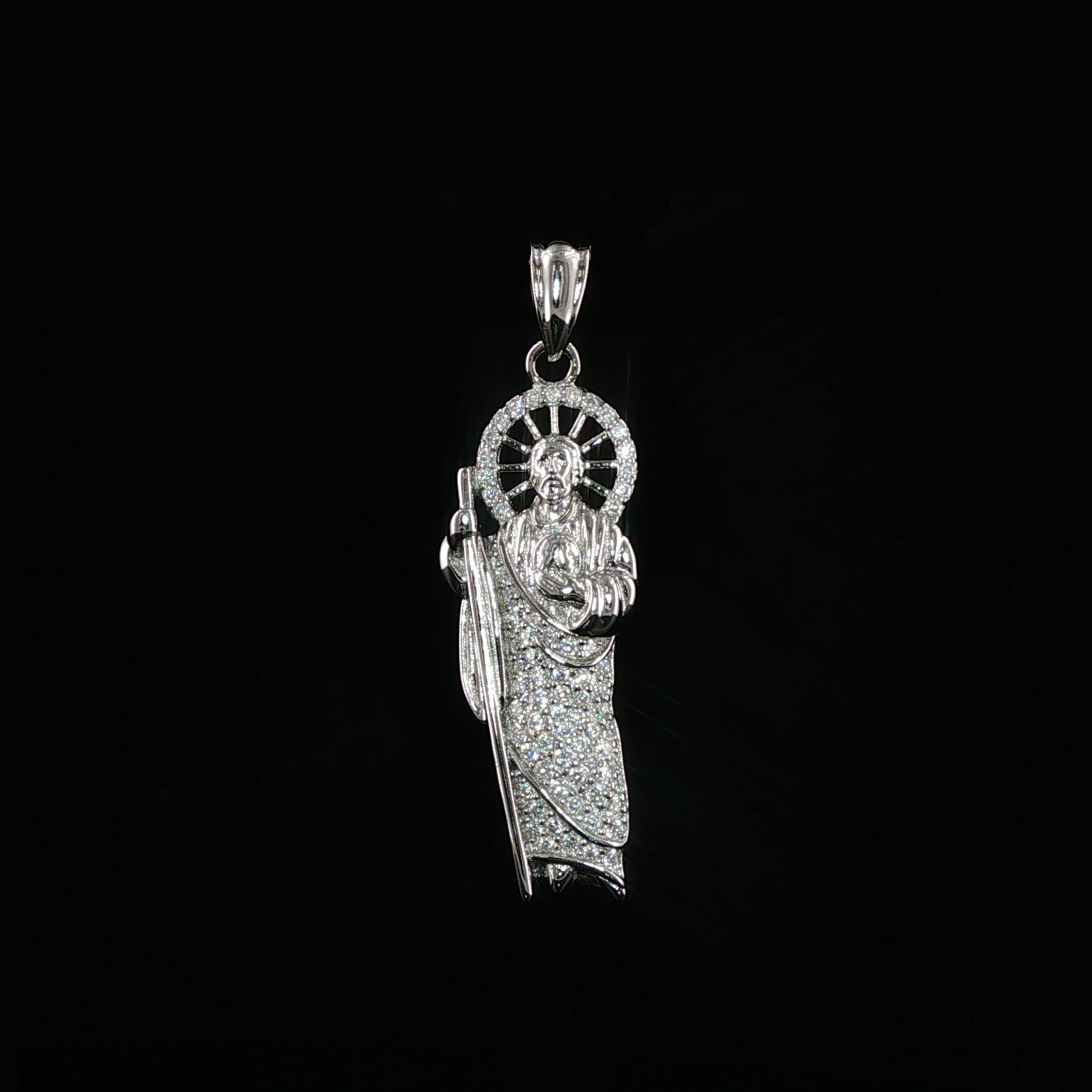 St. Jude Thaddeus Pendant | San Judas Tadeo | 925 Sterling Silver | 0.6Ctw Moissanite | 29mm