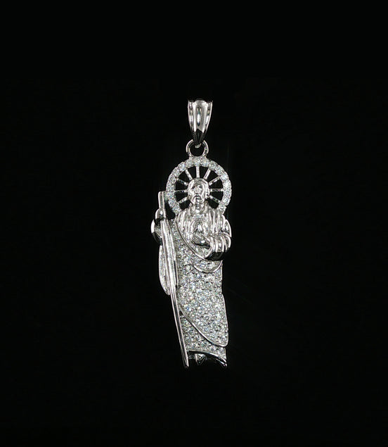 St. Jude Thaddeus Pendant | San Judas Tadeo | 925 Sterling Silver | 0.6Ctw Moissanite | 29mm