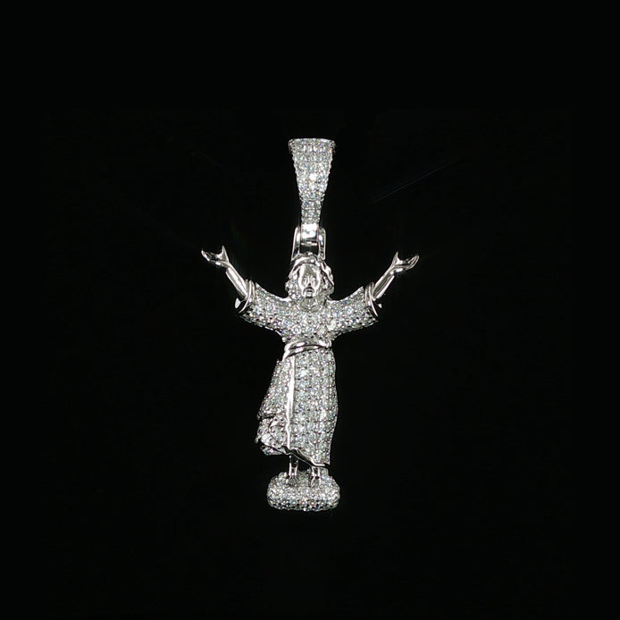 Baby Jesus Pendant | Divino Niño Open Arms Charm| 925 Sterling Silver | 0.8Ctw Moissanite | 30mm