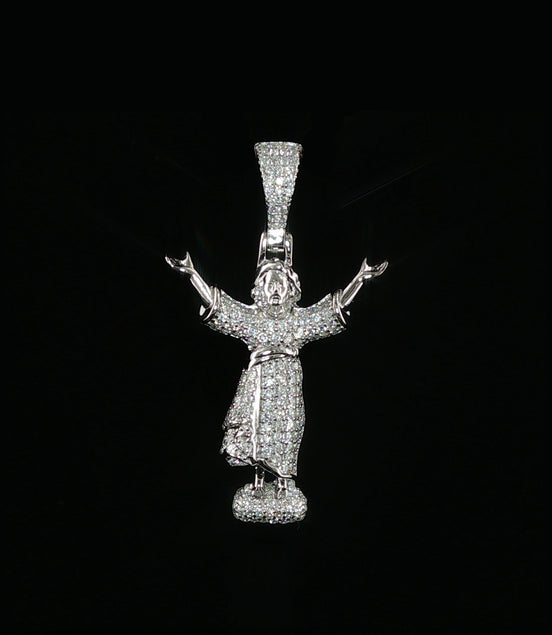 Baby Jesus Pendant | Divino Niño Open Arms Charm| 925 Sterling Silver | 0.8Ctw Moissanite | 30mm
