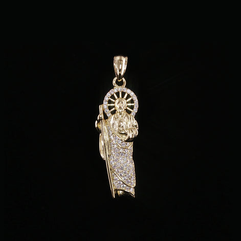 St. Jude Thaddeus Pendant | San Judas Tadeo | 925 Sterling Silver | 0.6Ctw Moissanite | 29mm